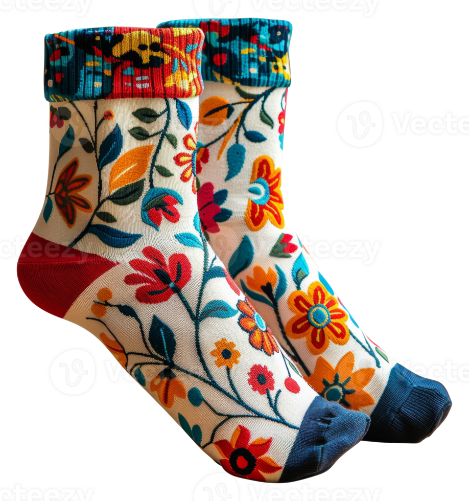 Two colorful socks with flowers on them - stock .. png