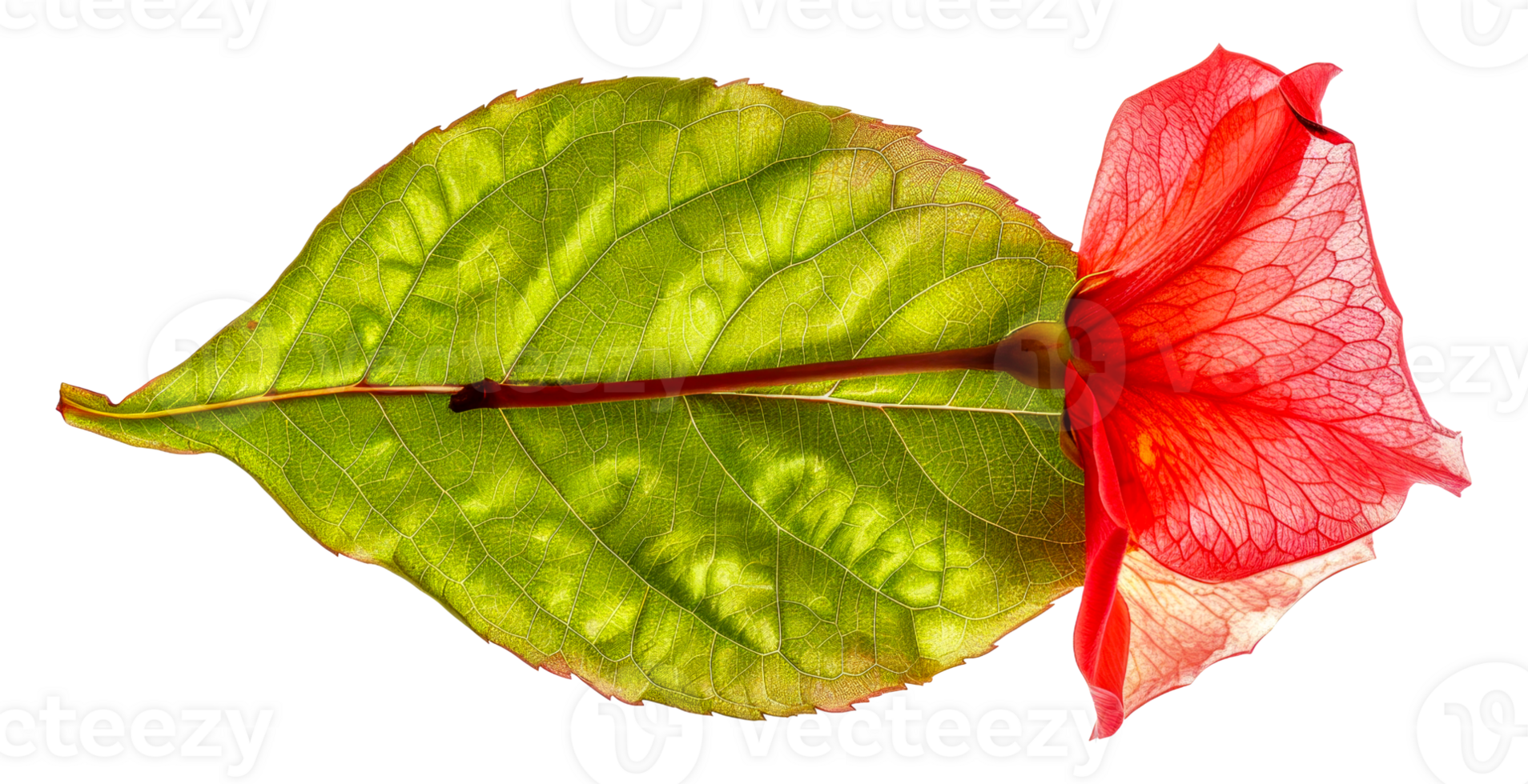 A leaf with a red flower on it - stock .. png