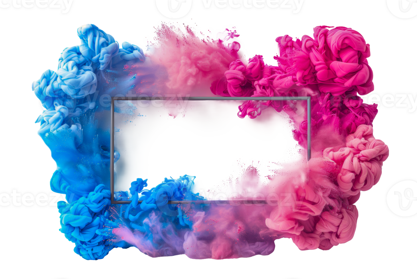 Abstract colorful smoke explosion with frame concept, cut out - stock .. png