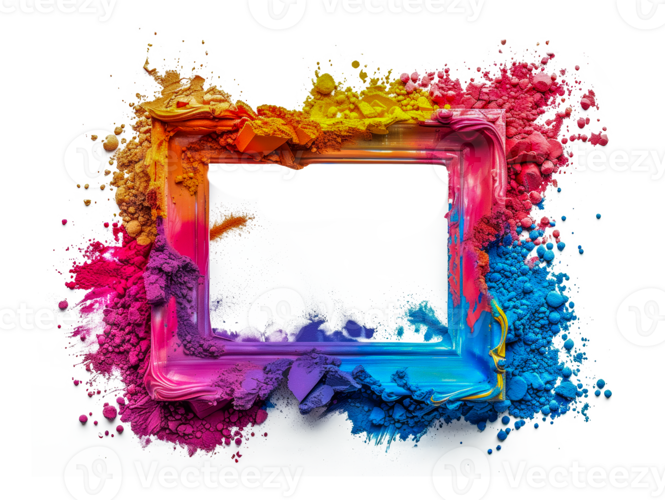 Artistic colorful smoke explosion surrounding a frame, cut out - stock .. png