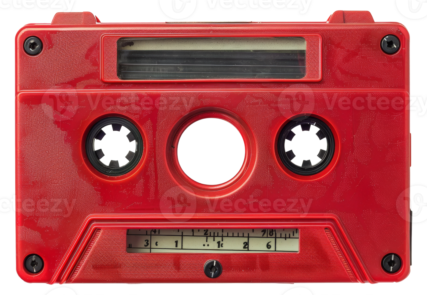 A red tape recorder with a white label - stock .. png