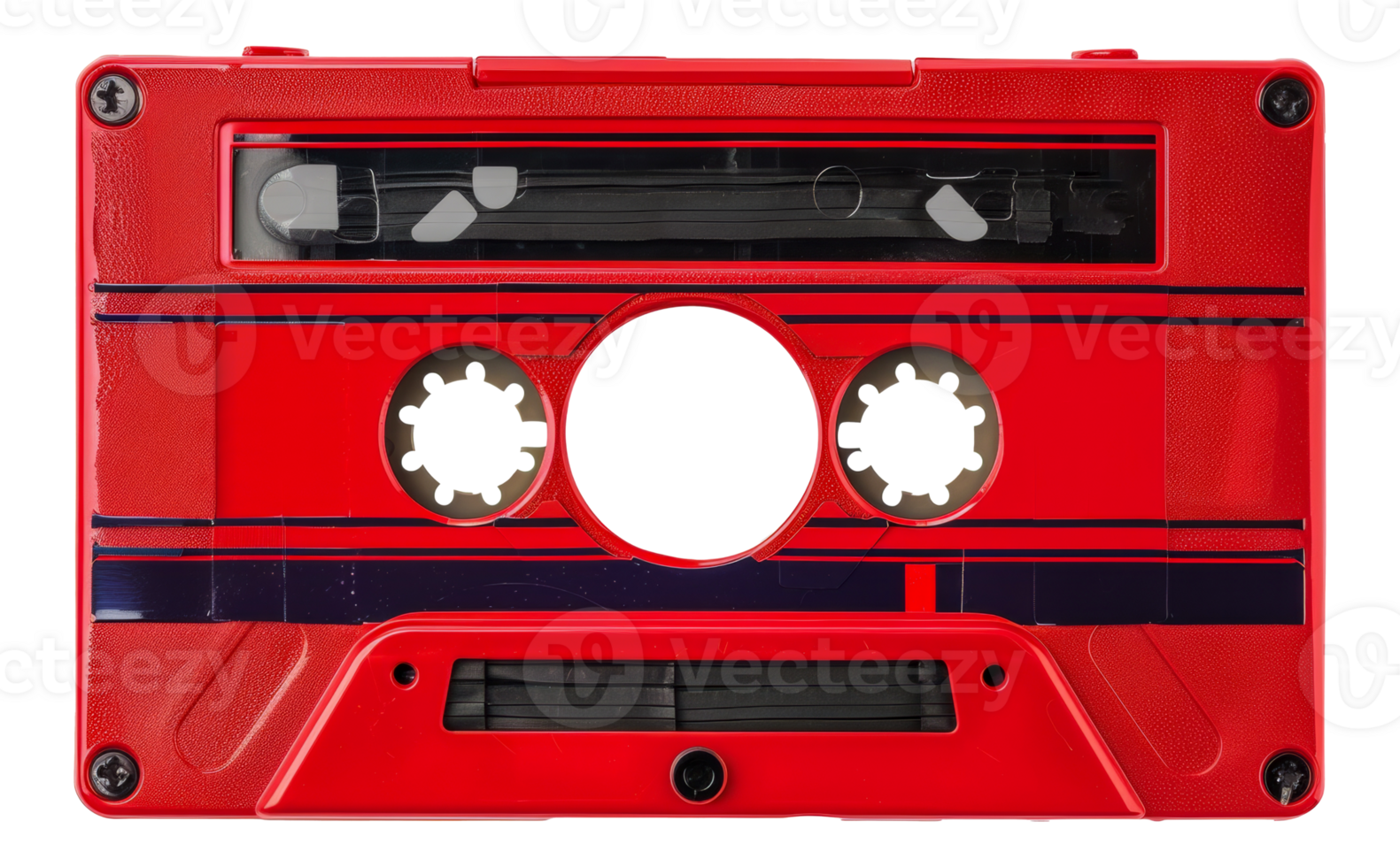A red and black cassette tape - stock .. png