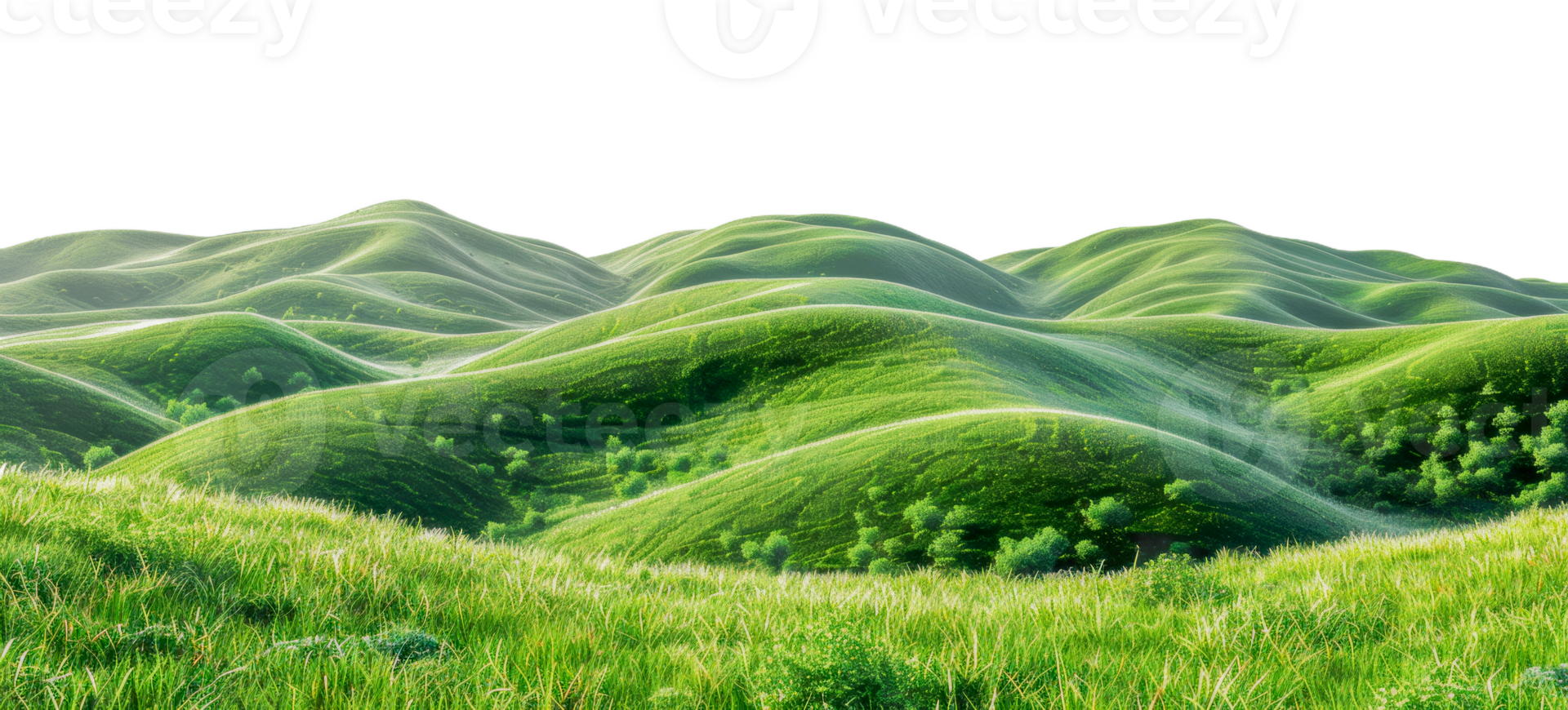 Lush green rolling hills under, cut out - stock .. png