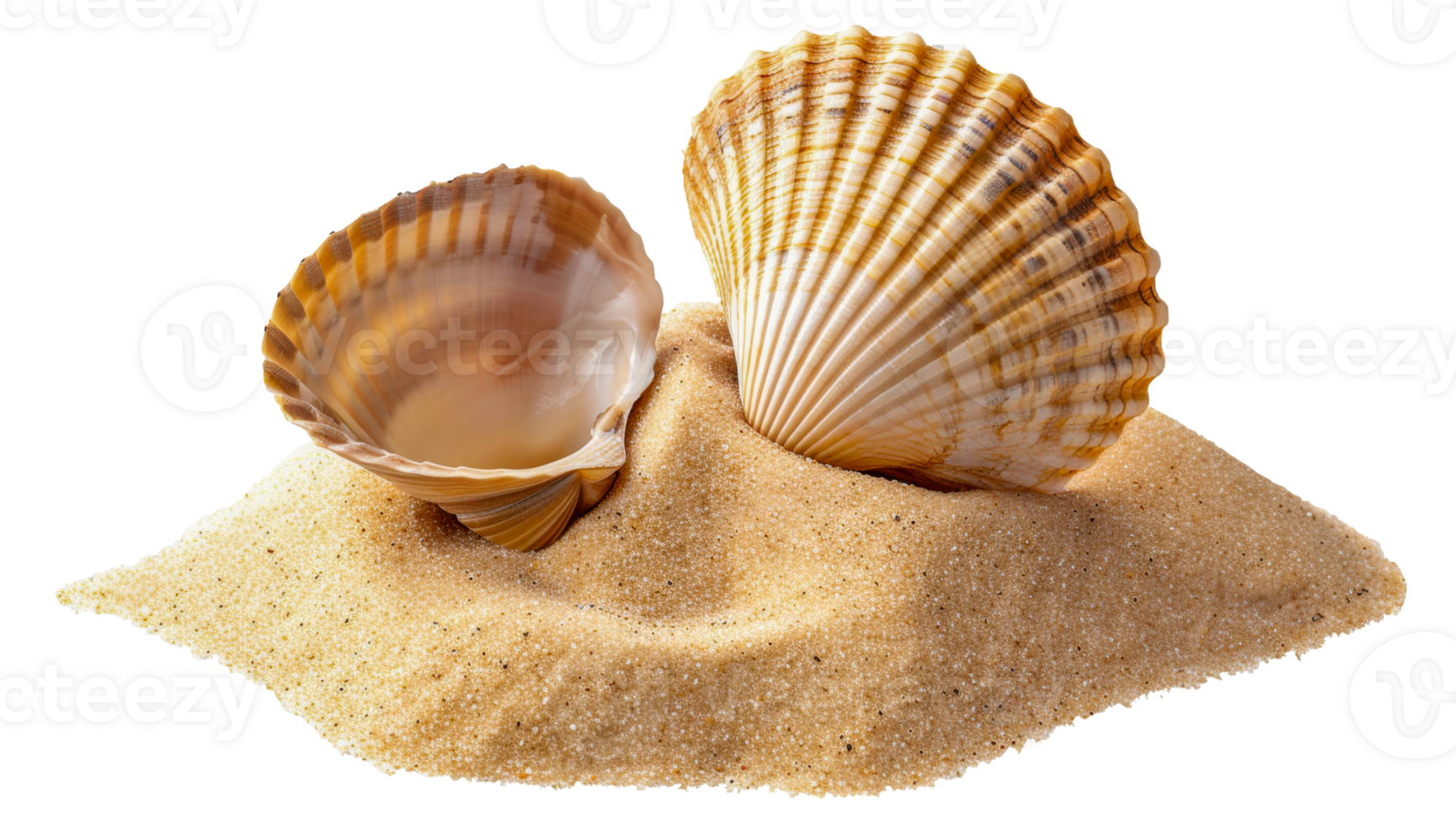 Two shells on a sandy beach - stock .. png