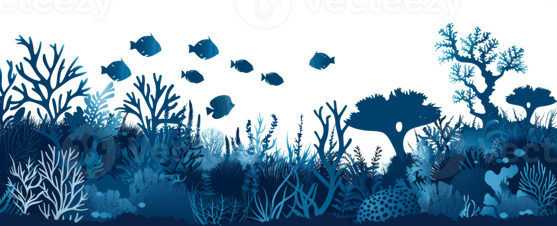 Silhouette of coral reef life against the ocean surface, cut out - stock .. png