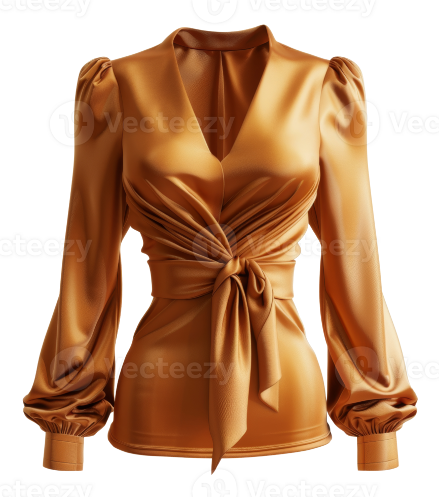 Silky shiny golden blouse with front knot design on transparent background - stock .. png
