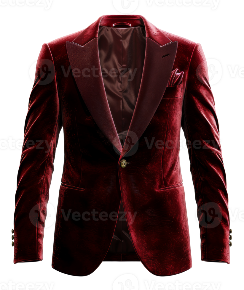 Velvet red blazer with satin lapels for formal events on transparent background - stock .. png