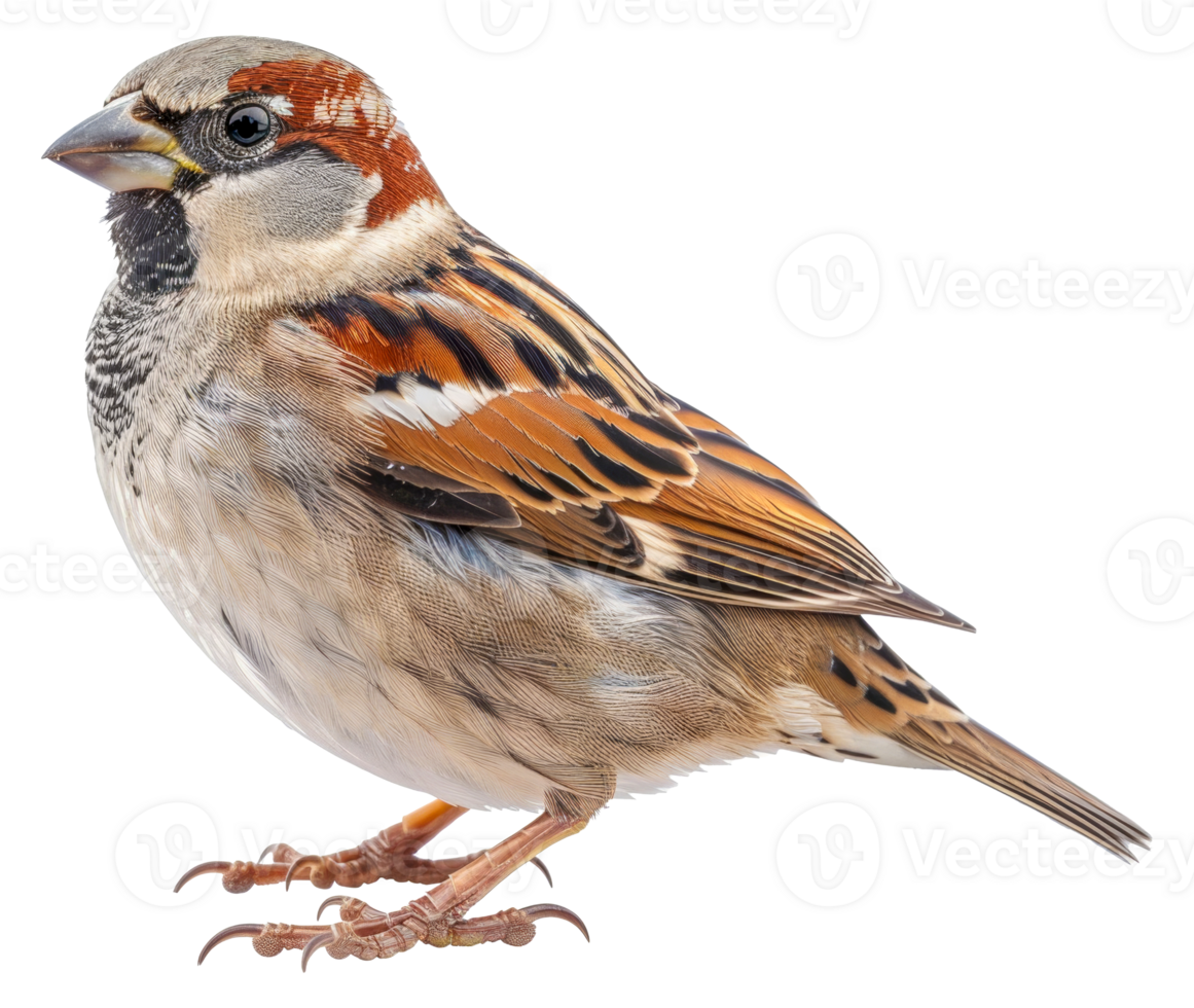 A small brown and white bird with a black beak - stock .. png