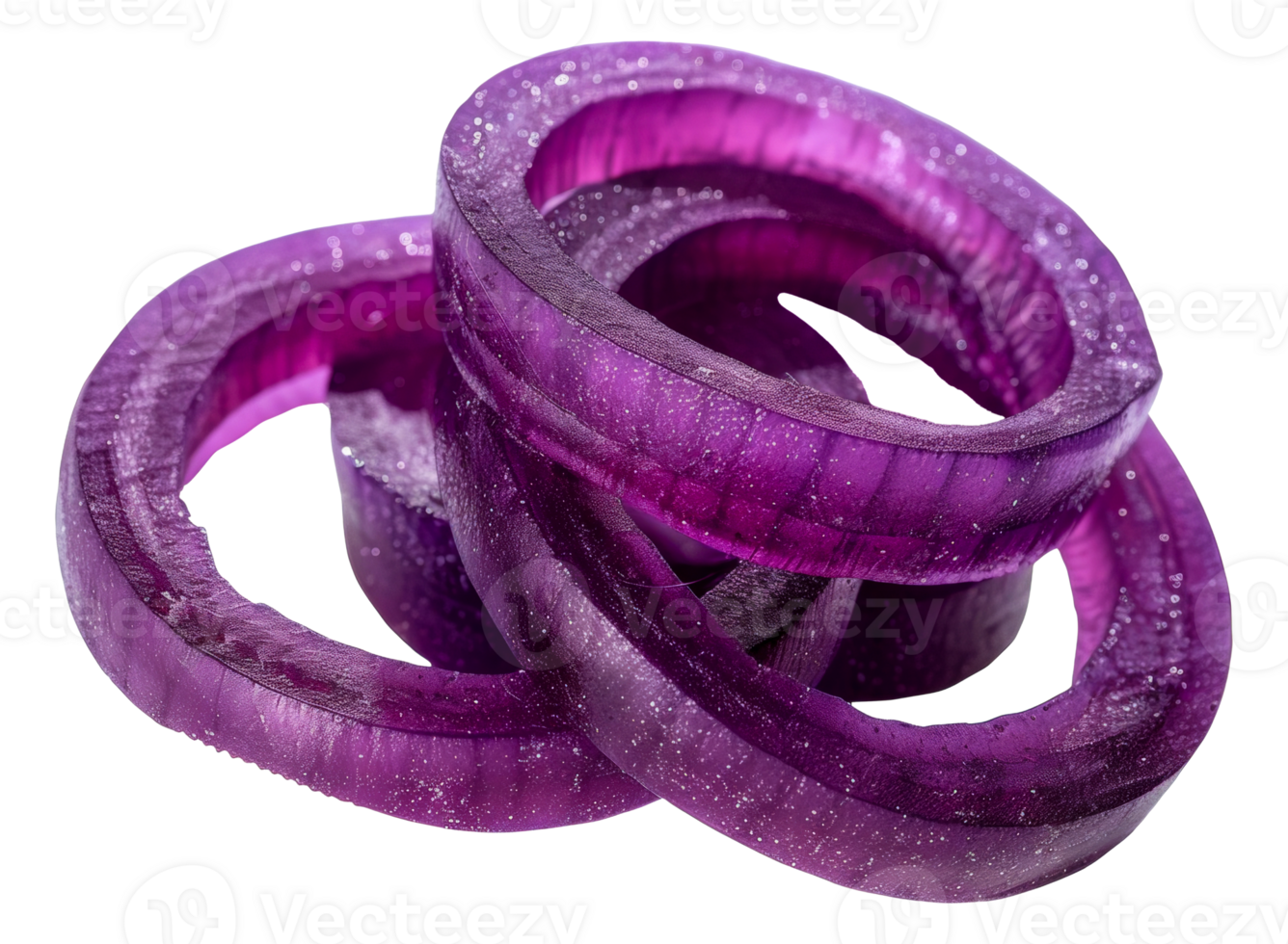 Three purple onion rings are piled on top of each other - stock .. png