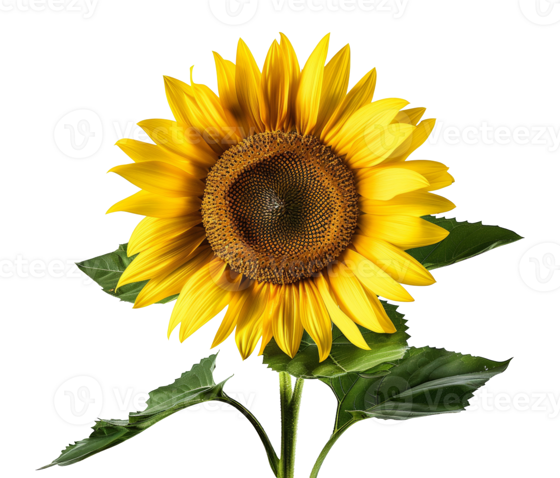 A yellow sunflower with a green leaf - stock .. png