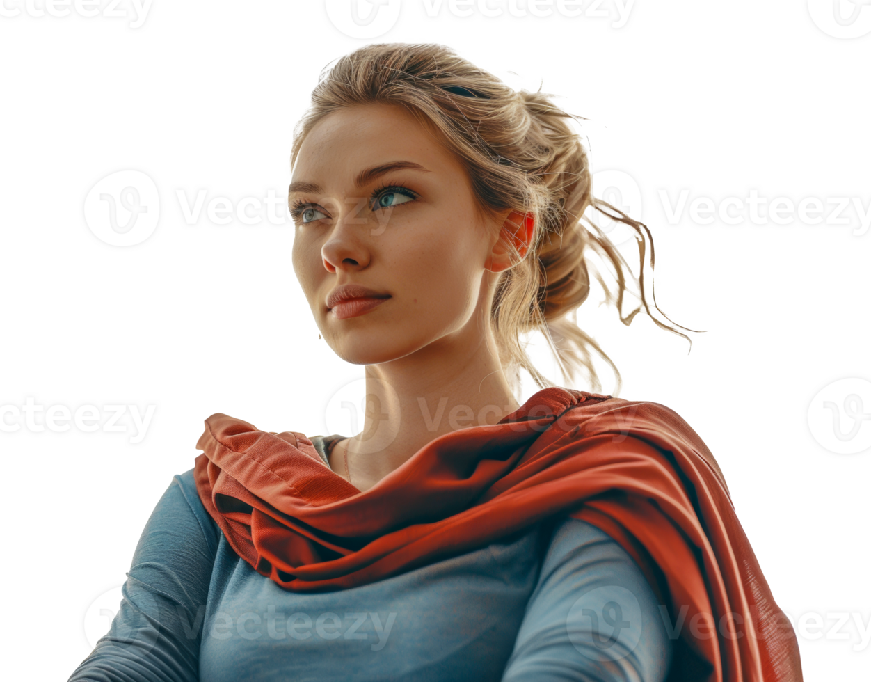 serein femme avec soufflé par le vent cheveux et rouge foulard, Couper en dehors - Stock .. png