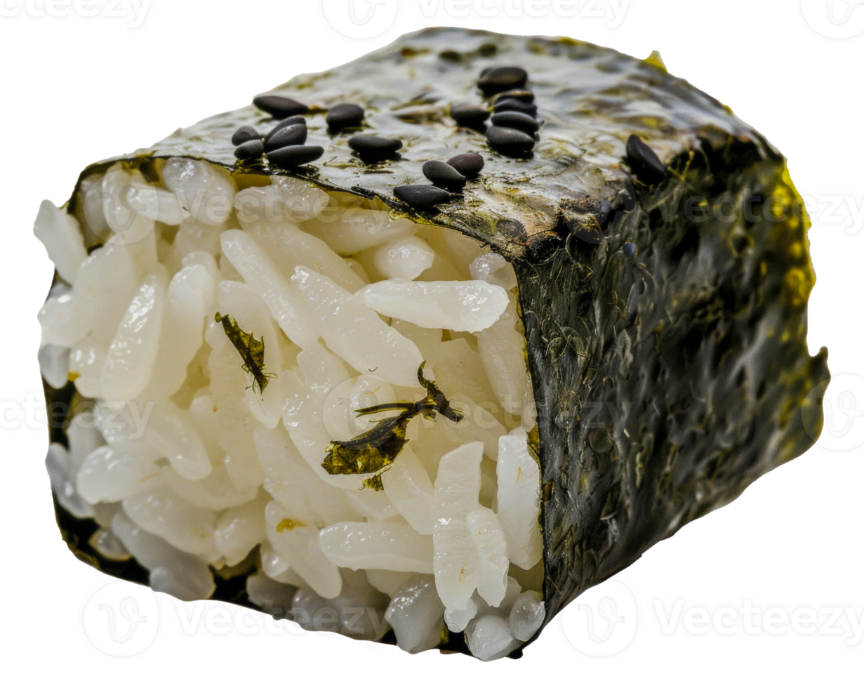 A piece of sushi with rice and seaweed - stock .. png