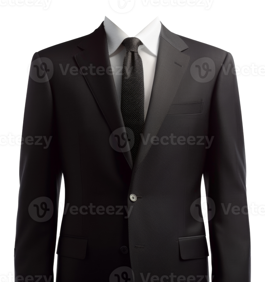 A man is wearing a black suit and white shirt with a black tie - stock .. png