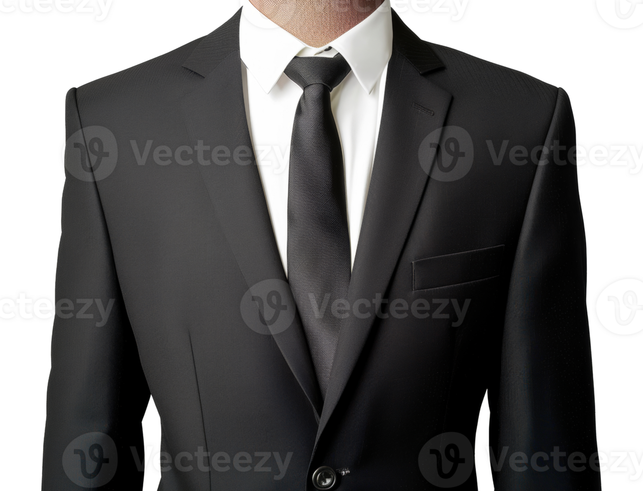 A man in a black suit and white shirt with a black tie - stock .. png