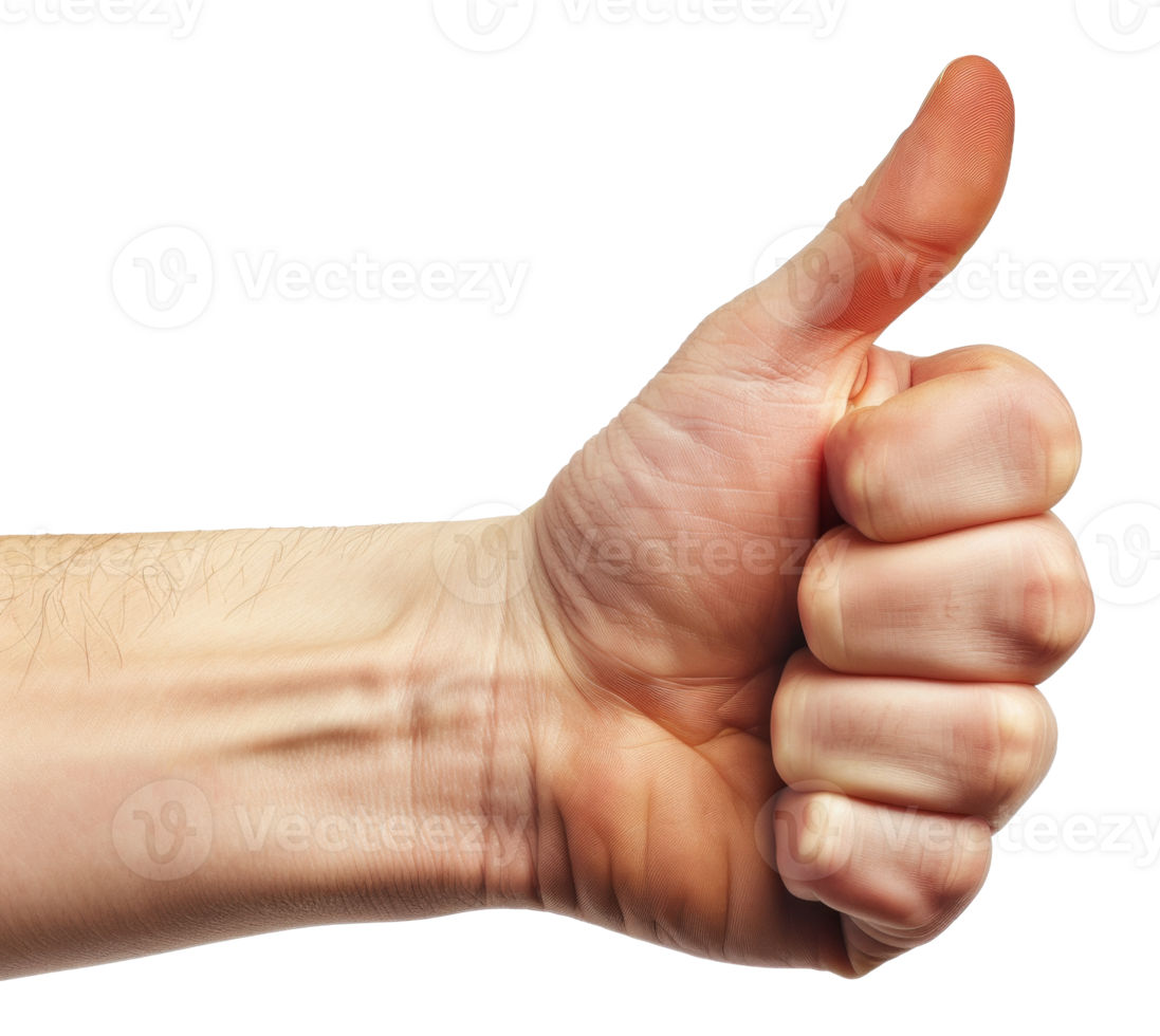 A hand with a thumb up and a finger down, giving a thumbs up - stock .. png