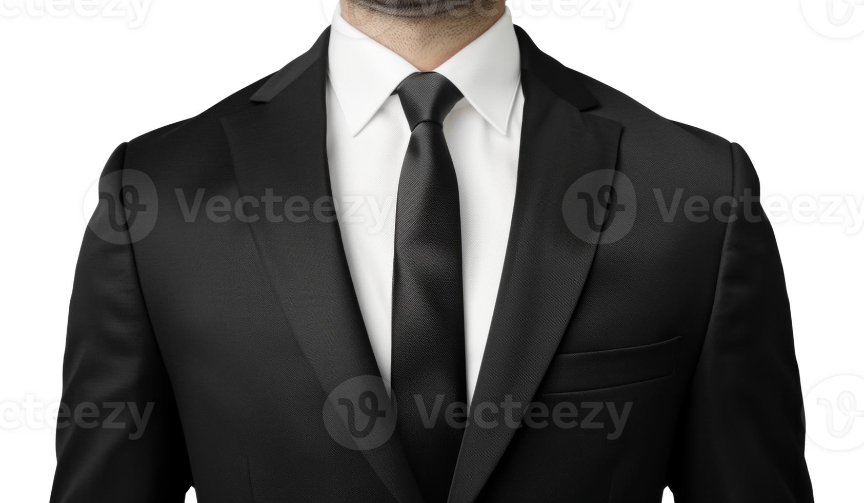 A man in a black suit and white shirt with a black tie - stock .. png