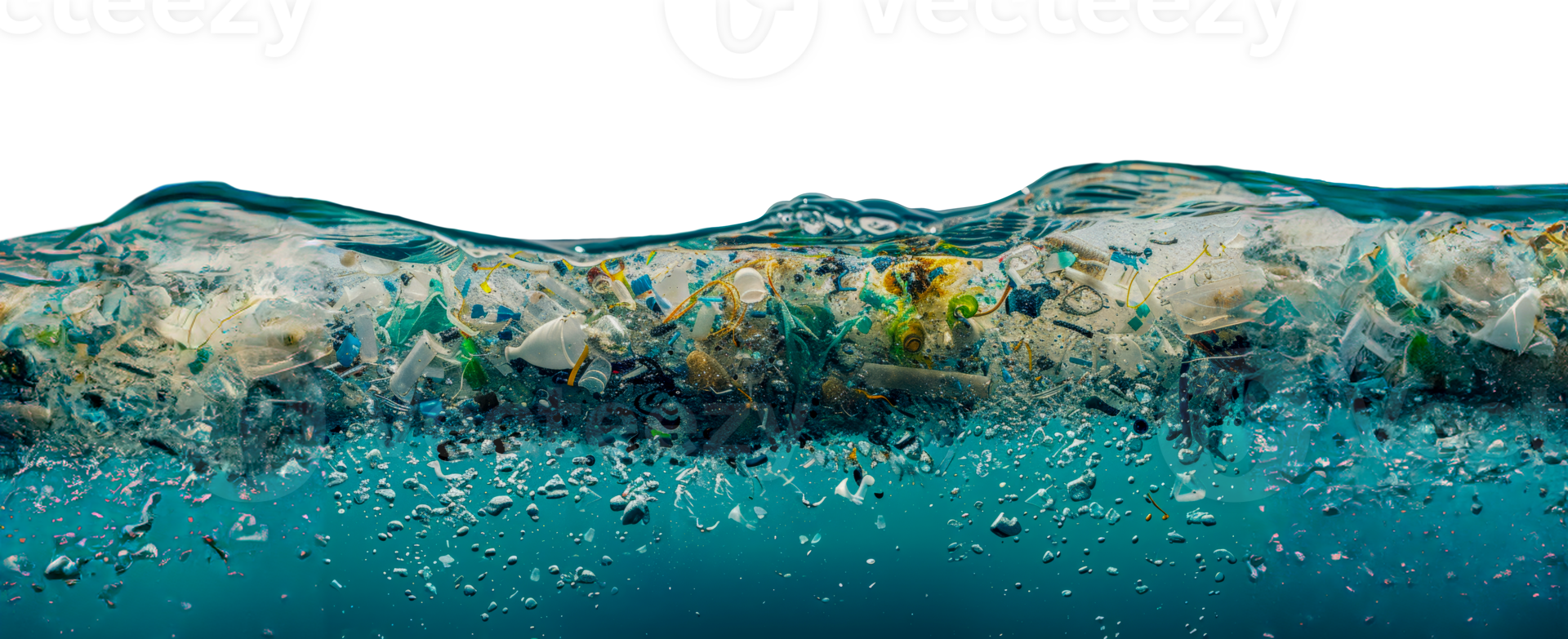Plastic pollution crisis underwater scene, cut out - stock .. png