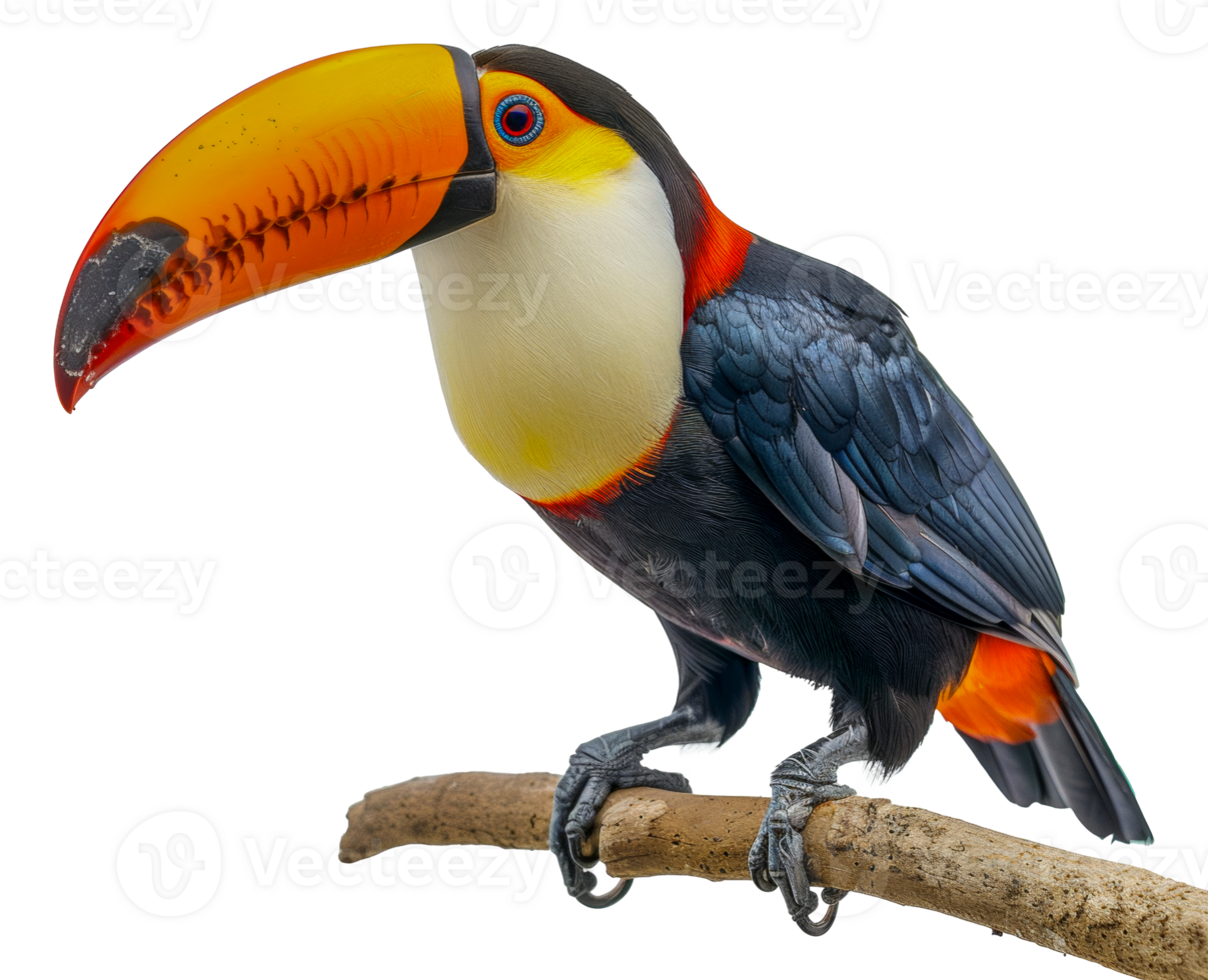 A colorful bird with a long beak is perched on a branch - stock .. png