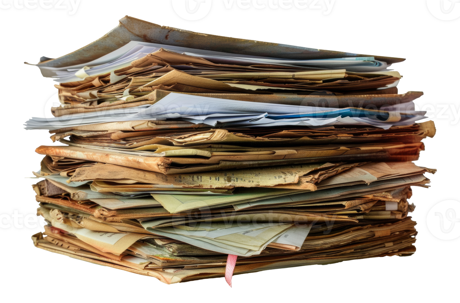 Stack of cluttered files and colorful paper, cut out - stock . png