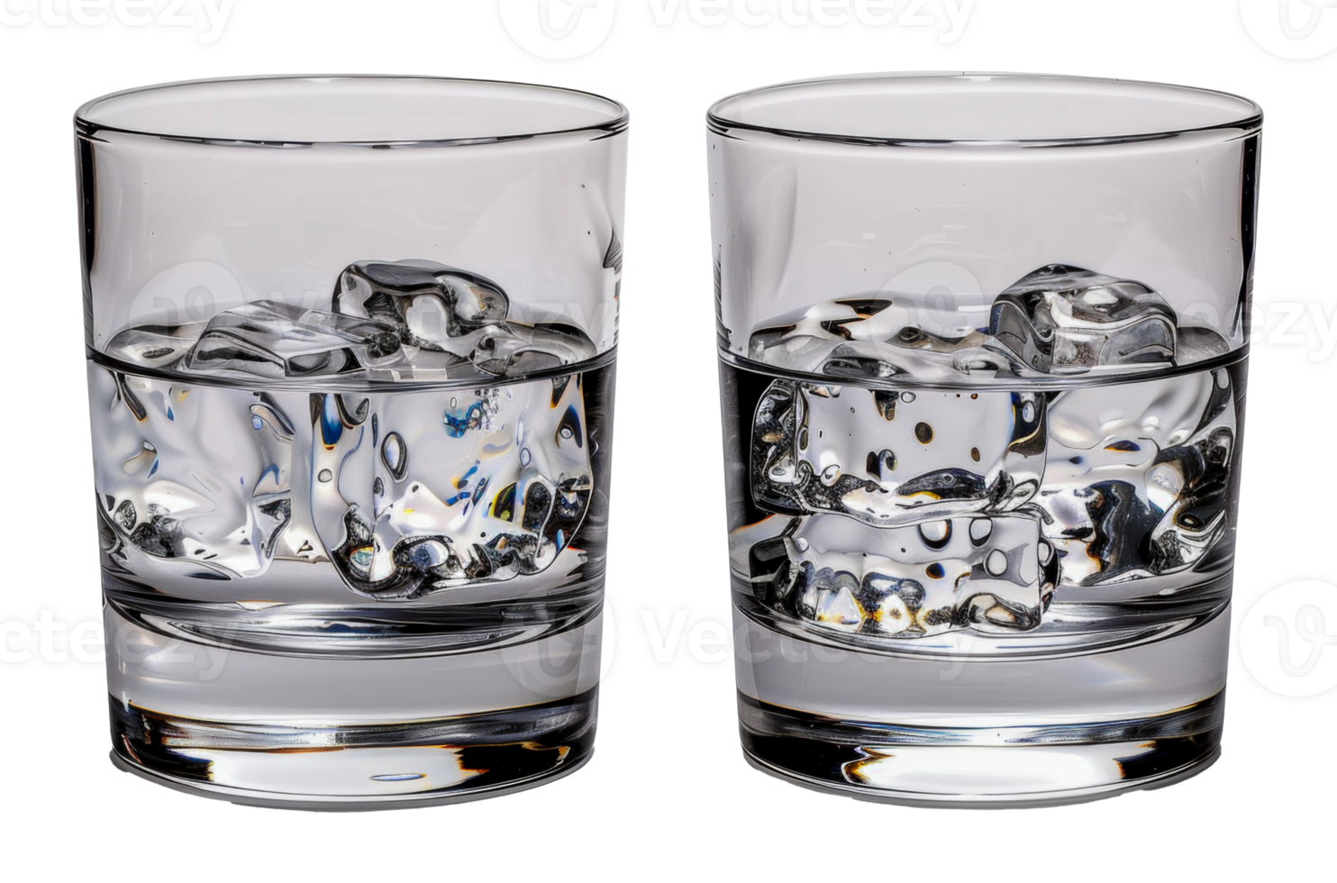 Whiskey glasses with ice, cut out - stock .. png