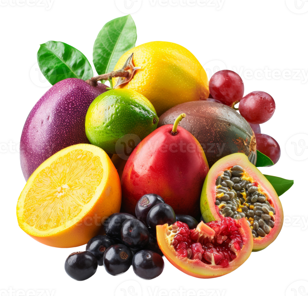 Lush assortment of tropical fruits on transparent background - stock .. png