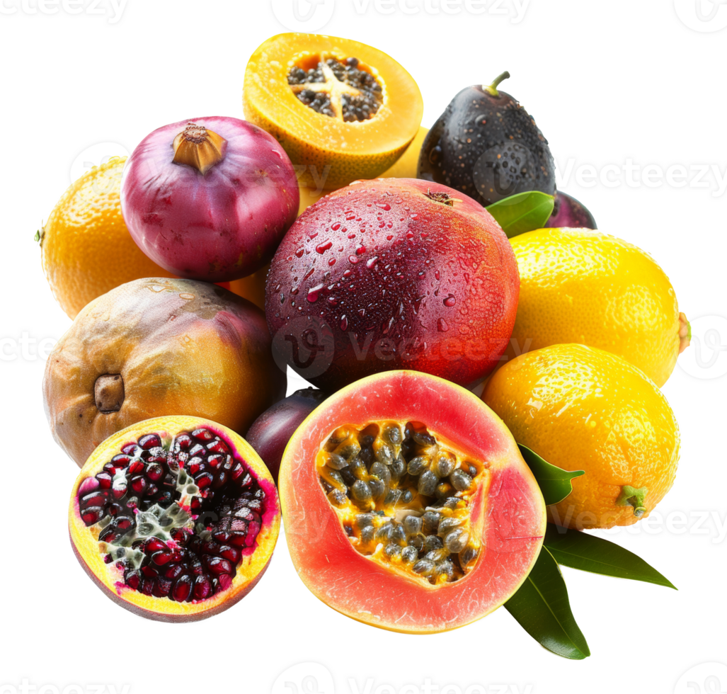 Lush assortment of tropical fruits on transparent background - stock .. png