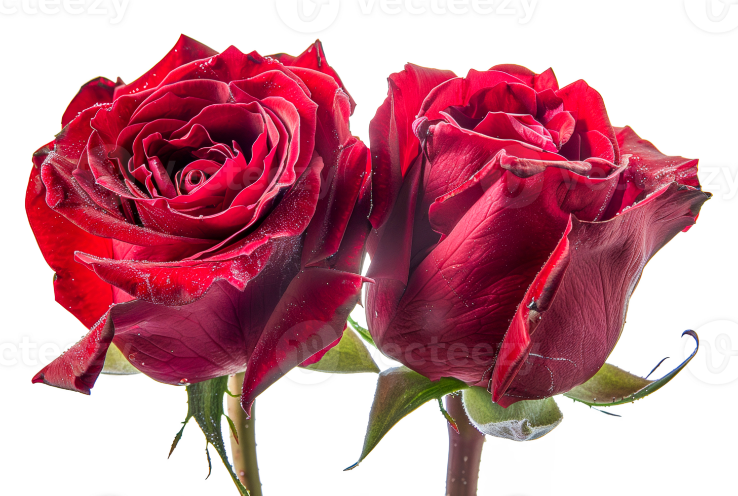 Two red roses are standing next to each other - stock .. png