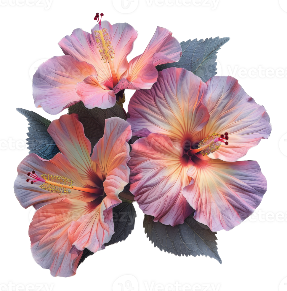 Delicate hibiscus flowers with soft pastel tones on transparent background - stock .. png