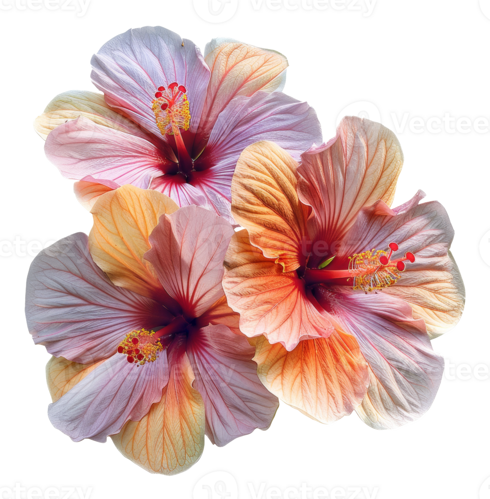 Delicate hibiscus flowers with soft pastel tones on transparent background - stock .. png