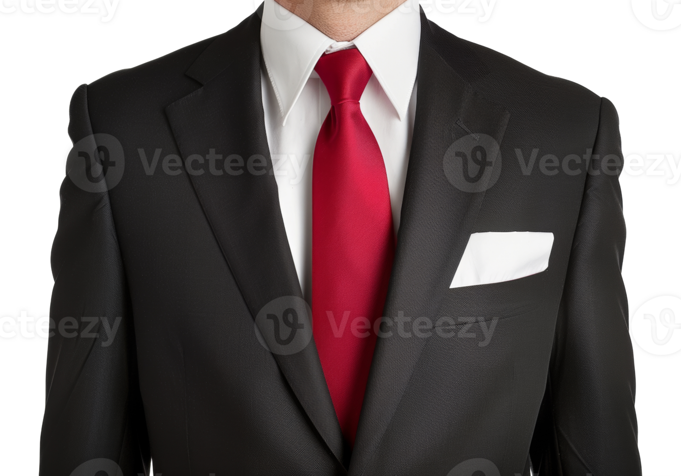 A man in a suit and tie with a red tie and a white pocket square - stock .. png