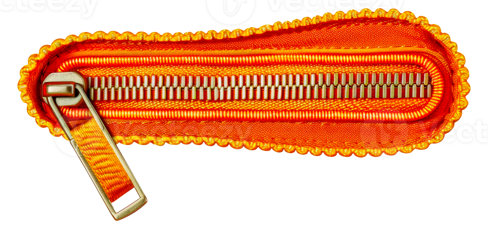 A zipper pull is shown in orange and silver - stock .. png