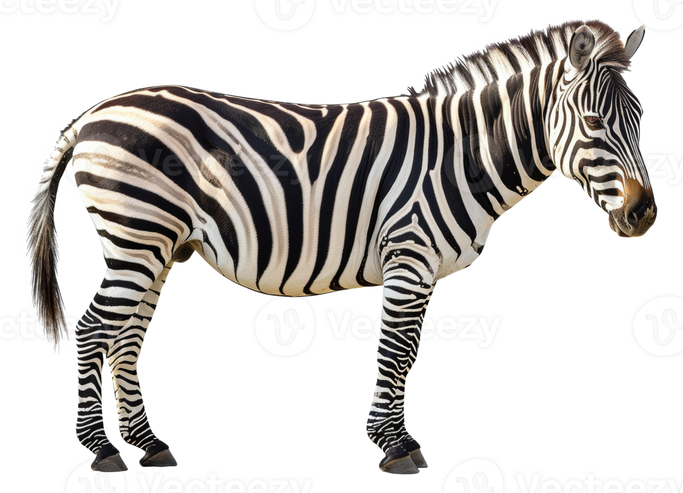 A zebra standing in a field with its head down - stock .. png