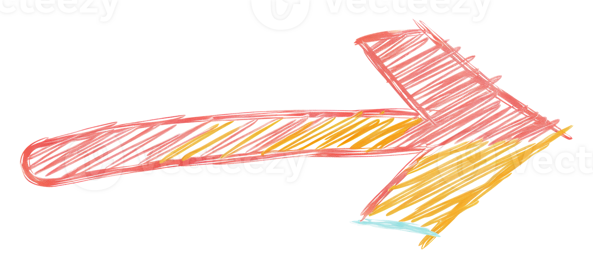 Crayon-drawn multicolored arrow, cut out - stock .. png