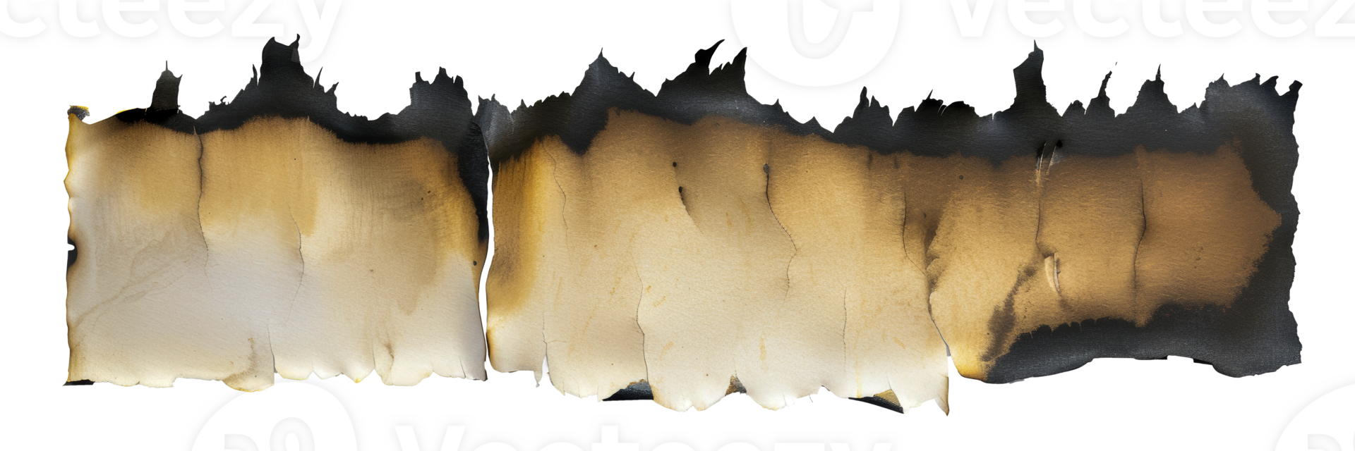 Scorched paper with golden hues and rough texture, cut out - stock .. png