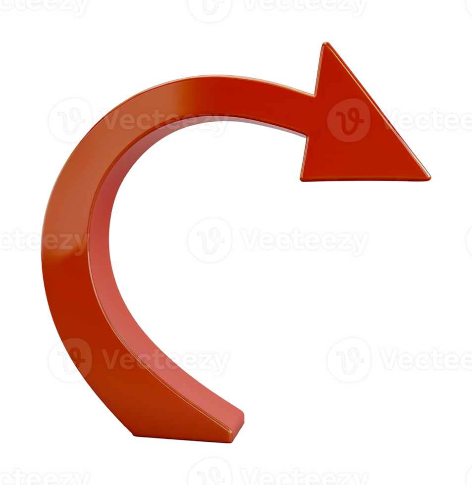 Curved orange arrow with reflection, cut out - stock .. png