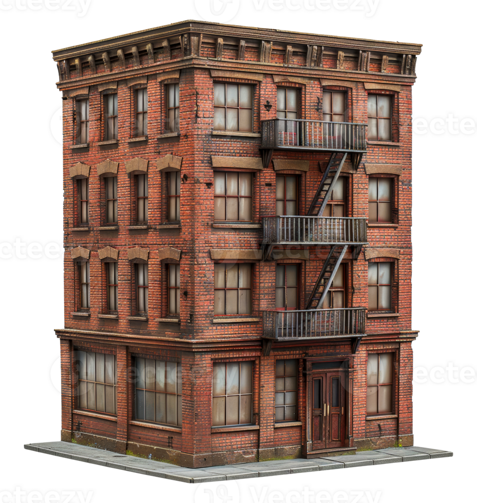 Old brick building with fire escape, cut out stock .. 45911680 PNG