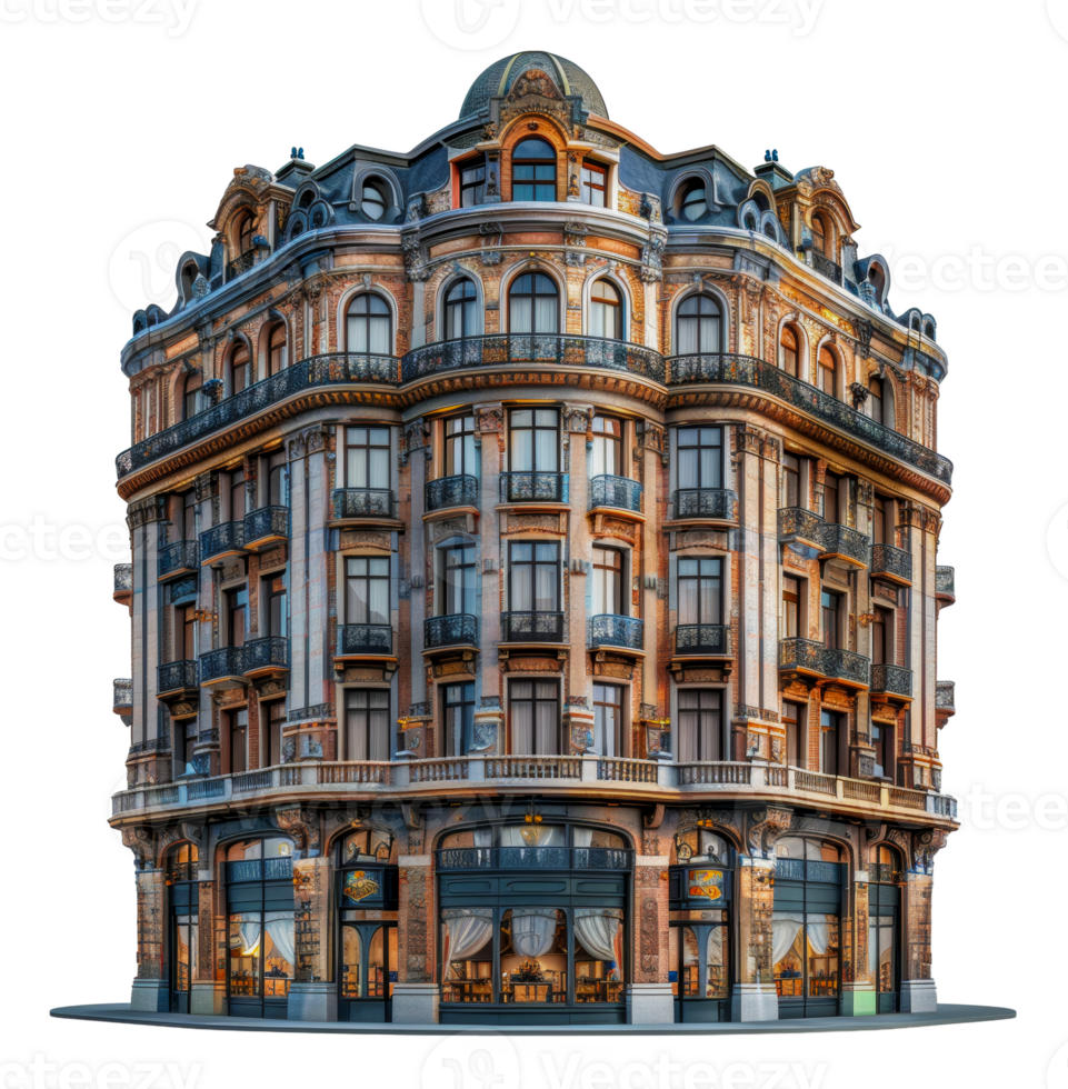 Victorian architecture corner building, cut out - stock .. png