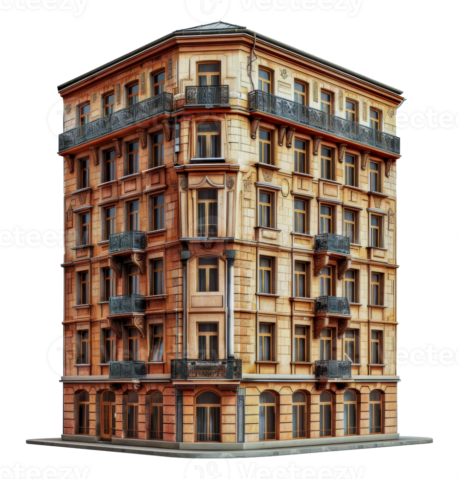 Grand corner building with renaissance influence, cut out - stock .. png