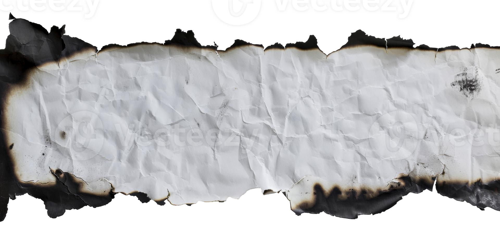 Aged burnt crumpled paper with charred edges, cut out - stock .. png