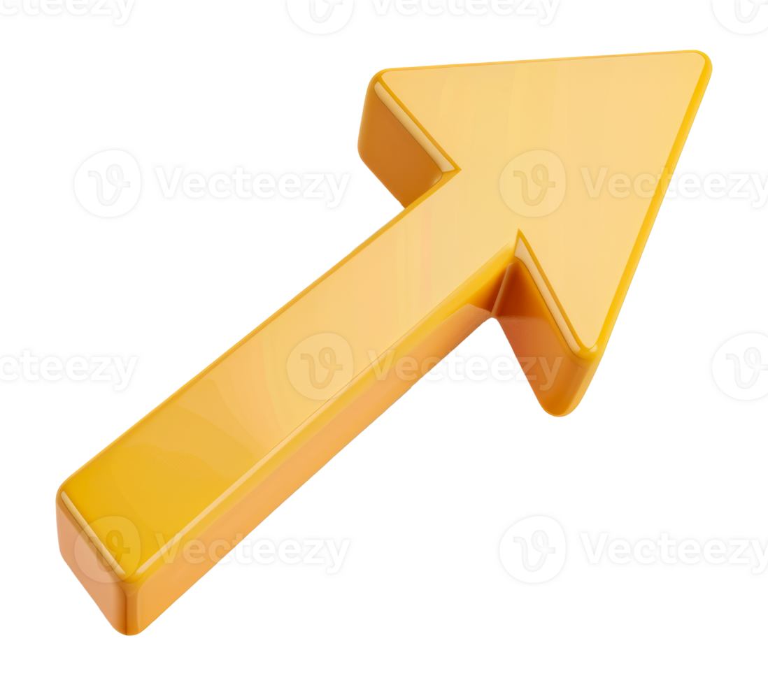 Opaco giallo freccia con 3d disegno, tagliare su - azione .. png