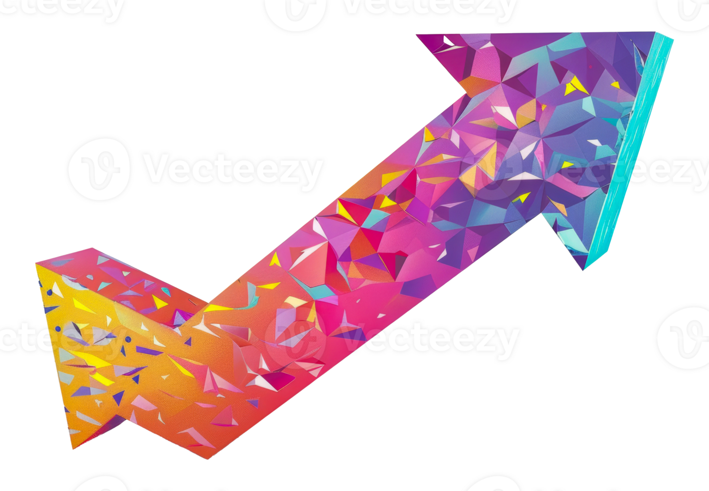 Polygonal arrow with colorful facets, cut out - stock .. png