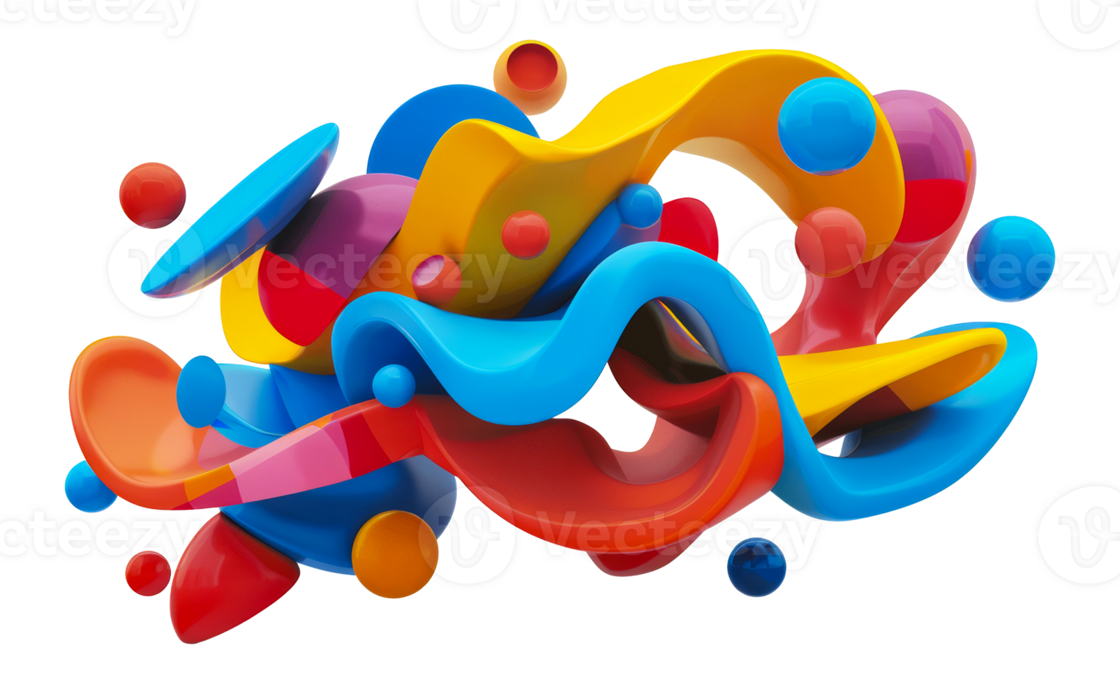 Twisting colorful shapes in 3D abstract flow, cut out - stock .. png
