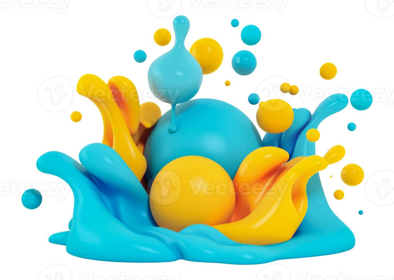 Splash of colorful shapes in 3D liquid art, cut out - stock .. png