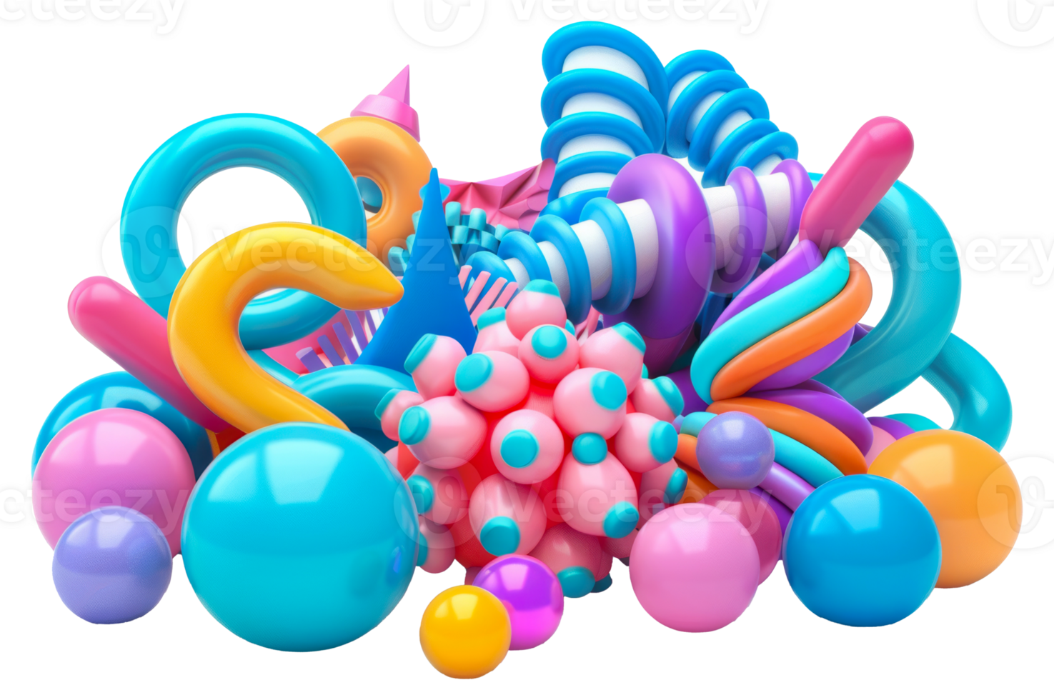 Explosion of colorful 3D shapes and textures, cut out - stock .. png