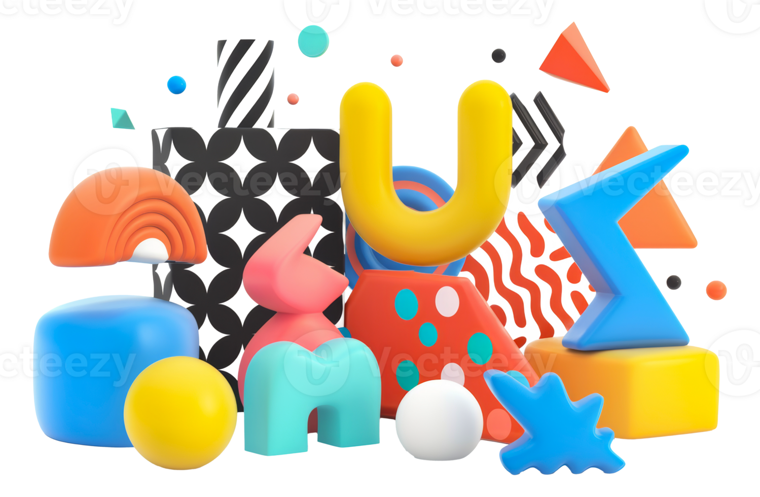 Abstract playground of shapes and patterns, cut out - stock .. png