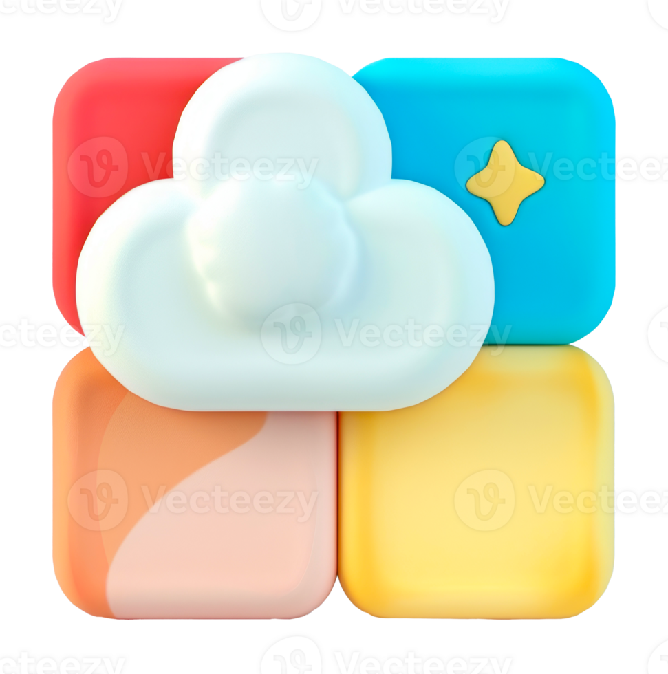 Abstract cloud blocks in colorful 3D design, cut out - stock .. png