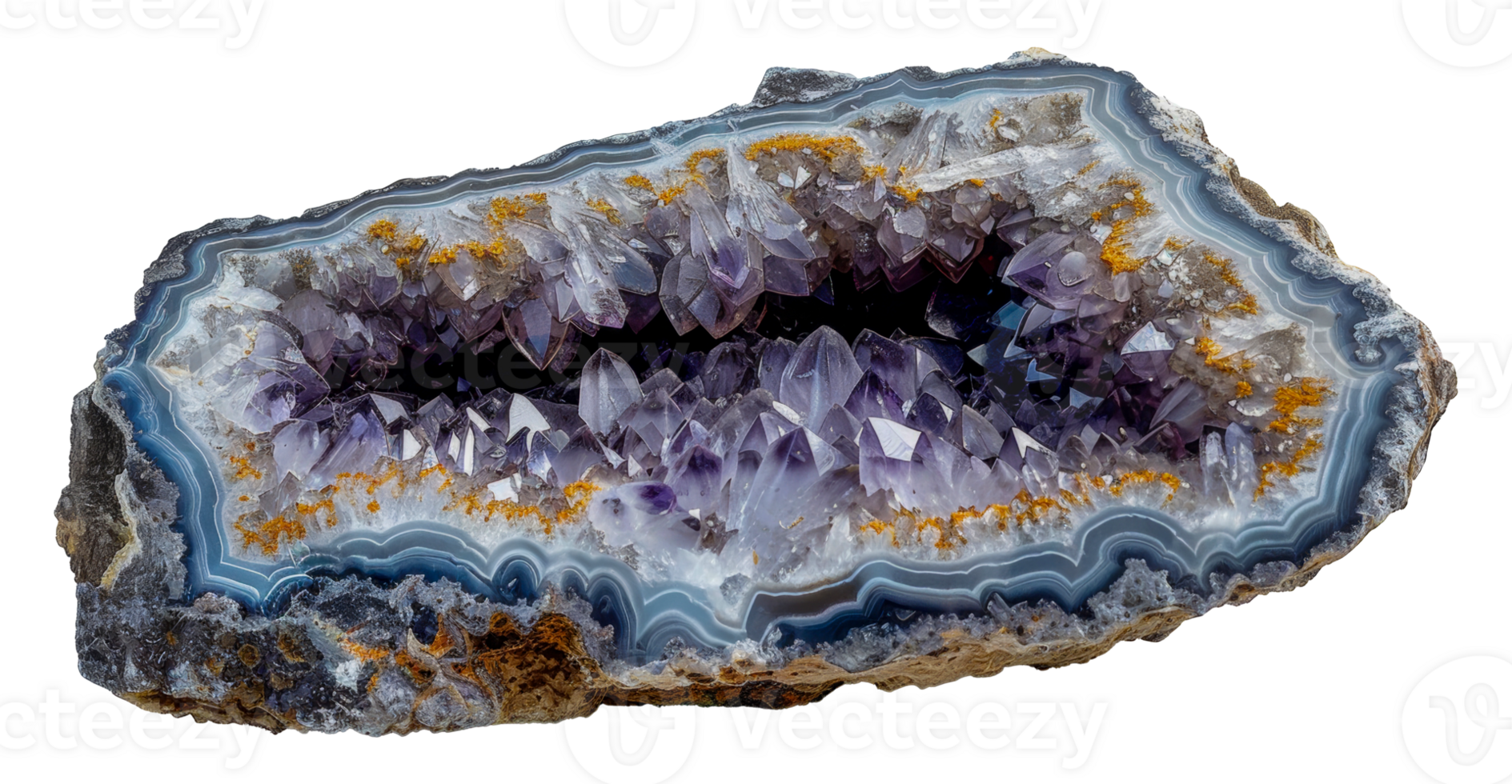Geode rock with crystalline interior, cut out - stock .. png