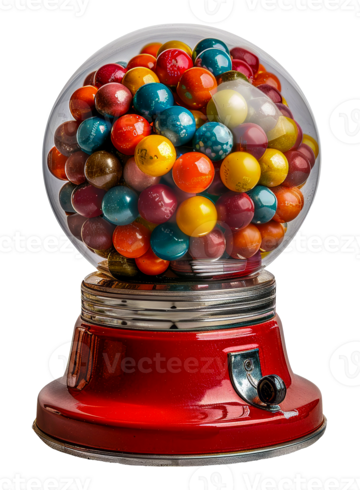 Vintage gumball machine filled with colorful candy, cut out - stock . png
