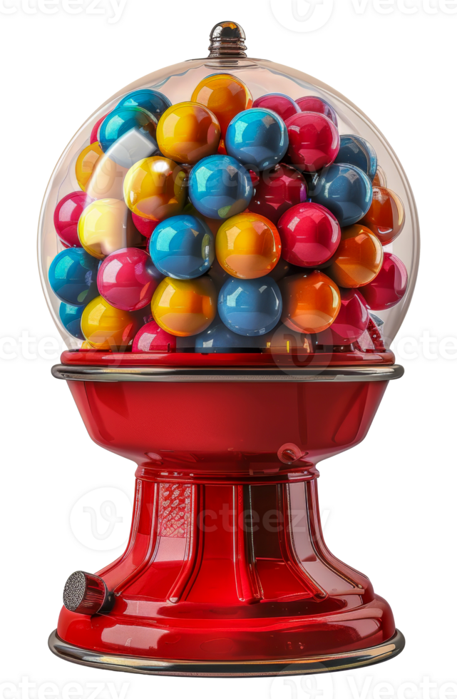 Vintage gumball machine filled with colorful candy, cut out - stock . png