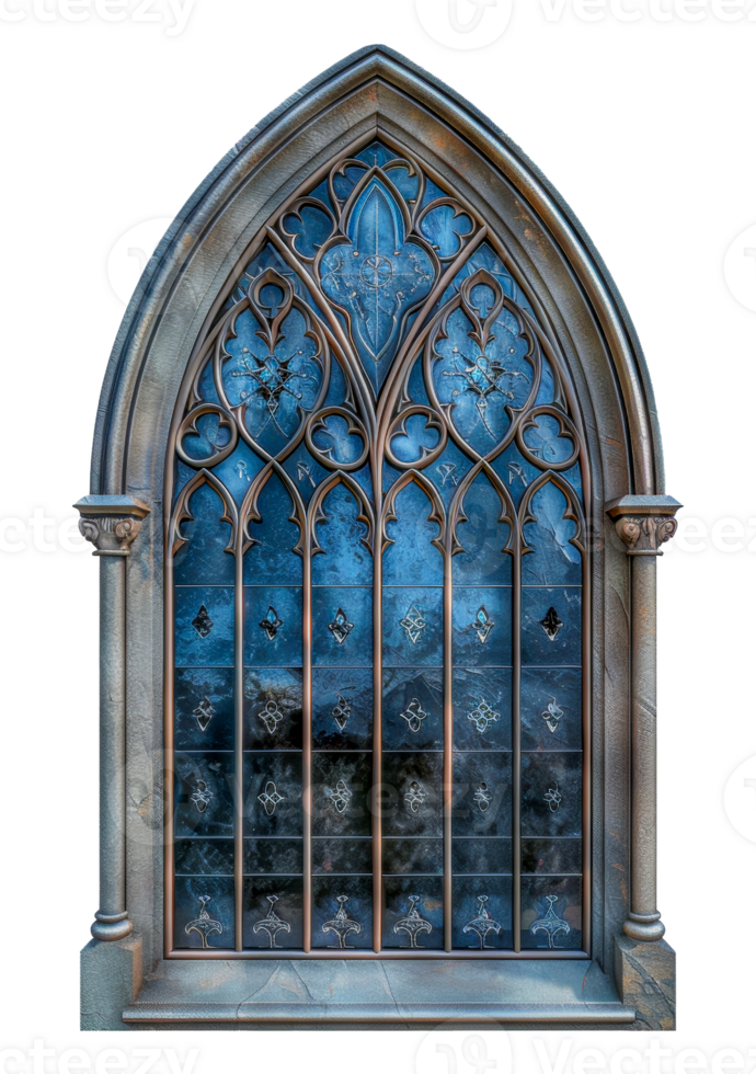 Gothic stone arch window, cut out - stock .. png
